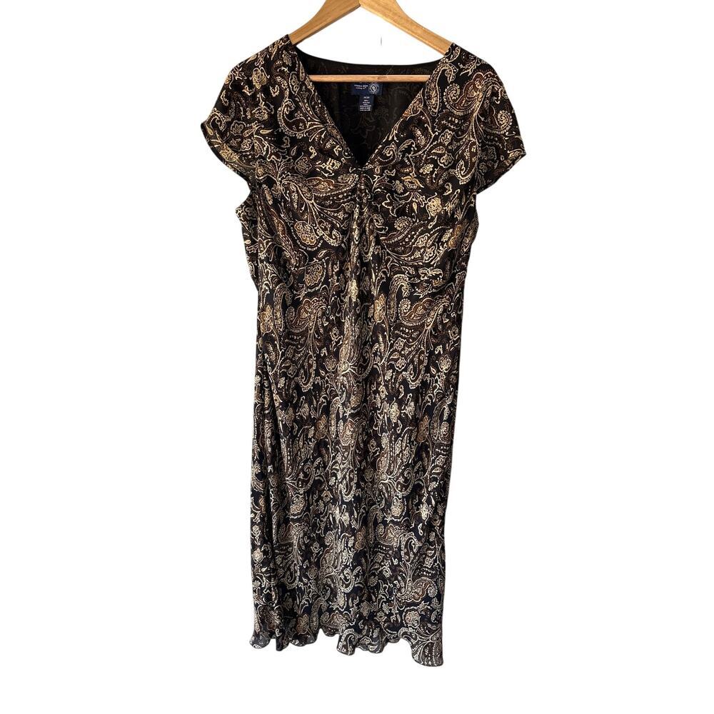 Venezia Jeans Clothing Co Vintage 100% Silk Paisley Dress Size 18/20 Plus Brown